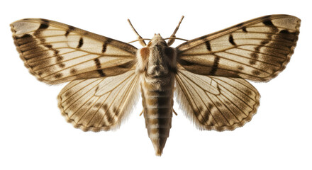 A brown moth with spread wings against a greenscreen