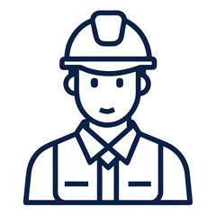 A minimalist line art icon depicting a person wearing a hard hat and a collared shirt, representing a construction worker or laborer.