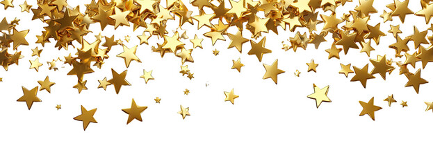 Golden stars falling against a black background