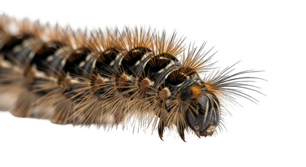 Close-up of a fuzzy caterpillar on a greenscreen background.