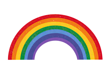 Vibrant rainbow arc with a starry, textured overlay on black