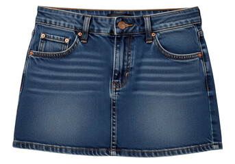 Blue denim mini skirt with pockets isolated on transparent background