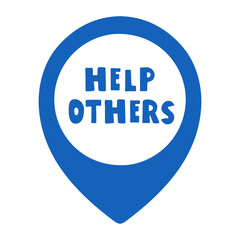 Flat vector illustration of a simple map marker with text - Help Others. Minimal design for community service and localization aid.