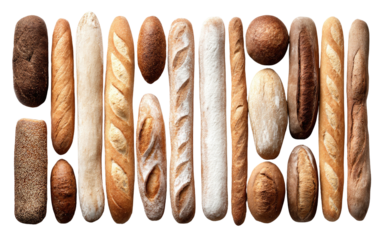 Assortment of artisanal baked bread varieties against black backdrop