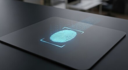 A digital fingerprint displayed on a black tablet like device screen
