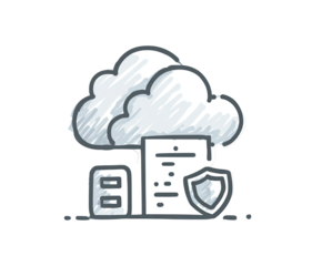 Sketch of cloud, document, server, and shield icon