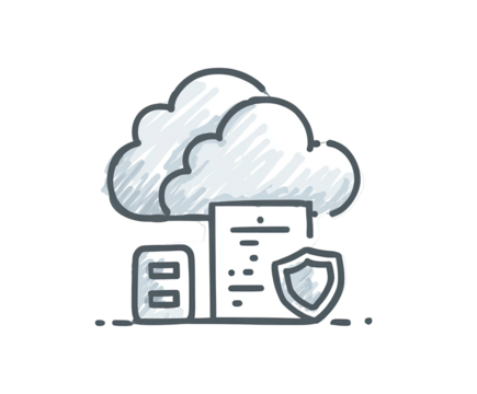 Sketch of cloud, document, server, and shield icon - Powered by Adobe