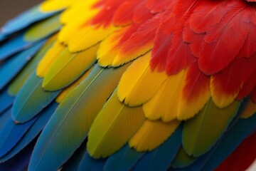 Obraz premium Vibrant Bird Feathers in Gradient Pattern: A Close-Up Shot