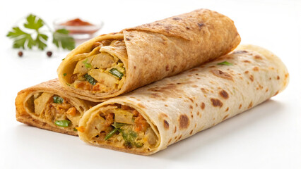 Delicious chicken wraps with fresh vegetables and sauce food photography