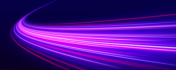 Image with the effect of high-speed movement on the road. Image of speed motion on the road. Abstract fire flare trace lens flares. Glowing light bursts with sparkles.	