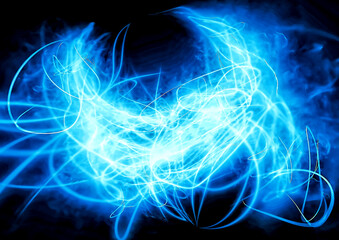 Blue Energy Flow — Abstract Neon Light Motion Background.Abstract background of glowing blue light trails forming dynamic energy waves.