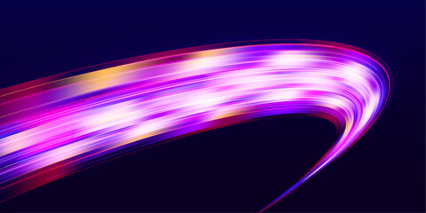 High tech lines, studio product, future cyberspace concept. Neon Color Blurred Motion On Speedway. Acceleration speed motion on night road.	