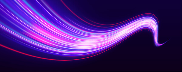 Image with the effect of high-speed movement on the road. Image of speed motion on the road. Abstract fire flare trace lens flares. Glowing light bursts with sparkles.	