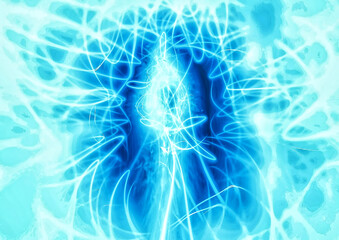 Blue Energy Flow &mdash; Abstract Neon Light Motion Background.Abstract background of glowing blue light trails forming dynamic energy waves.