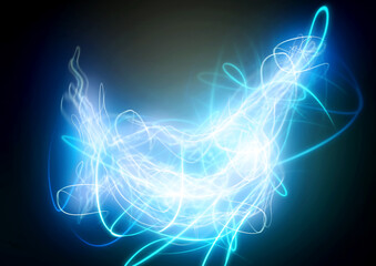 Blue Energy Flow — Abstract Neon Light Motion Background.Abstract background of glowing blue light trails forming dynamic energy waves.