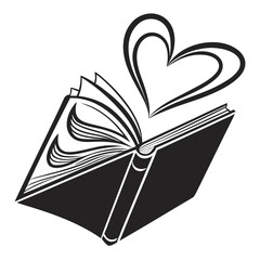 Open book with heart shape illustration