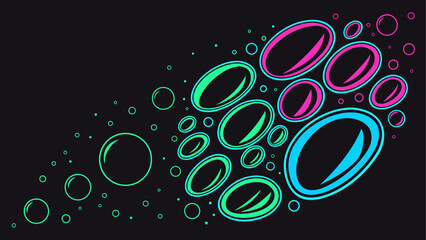 Abstract neon circles in vibrant colors on a dark background