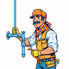 Vsai plumber working on a pipe system with a wrench