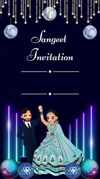Sangeet Invitation Blue Decorative Indian Wedding Blank Background Video