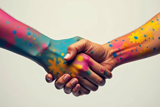 Handshake of Unity: Abstractly Painted Hand Meets in Agreement