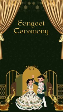 Sangeet Invitation Green and Gold Decorative Indian Wedding Blank Background Video