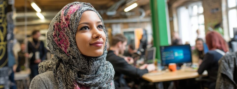 Woman Attending Design Conference in Creative Workspace Engaging with Ideas and Networking with Professionals