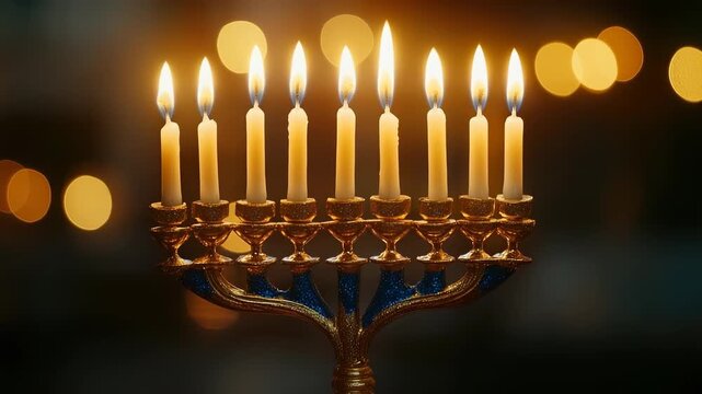 Hanukkah menorah: candle lighting, holy observance, jewish custom, radiant glow, festive spirit, traditional prayer, historical event, sacred symbol, winter festival, communal joy