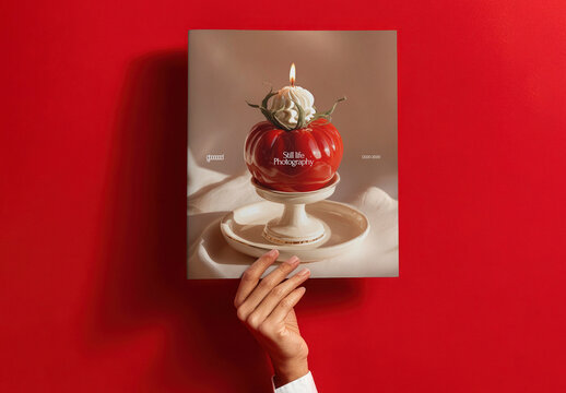 Hand Holding Still Life Book Mockup Psd