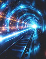 high speed neon data streaming through cyber tunnel