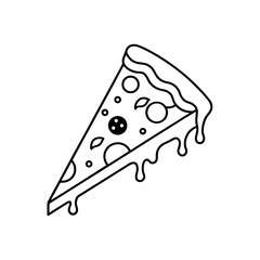 Outline pizza slice with cheese on transparent background