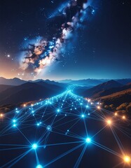 cyber network with luminous nodes and linking lines