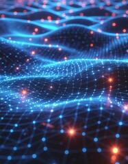 neon particles forming a bright digital connection grid