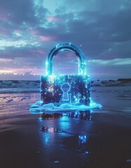glowing data lock symbolizing futuristic cyber security