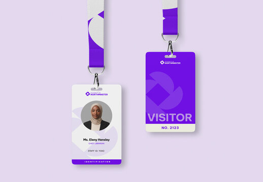Purple Visitor Identification Badge Mockup Psd
