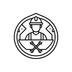 Worker in a circle with tools on transparent background