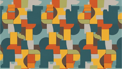 Retro abstract camouflage background with complex geometric shapes and a seamless pattern