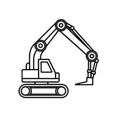 Outlined construction excavator on transparent background