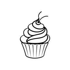 Cupcake with cherry on top on transparent background