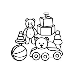 Collection of toys outline art on transparent background