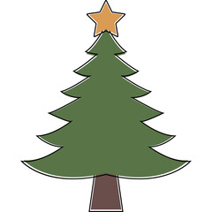 Green Christmas Tree With Golden Star On Top Vector Art Transparent Background For Holiday Celebration
