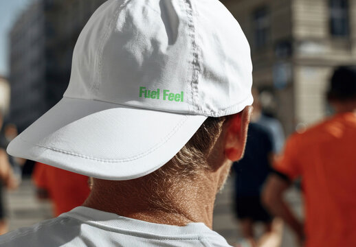 White Cap Mockup Outdoor Running Activity Psd