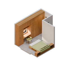Isometric Master Bedroom 3D render design element