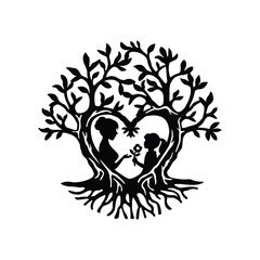 Tree of Love Mother and Daughter Silhouette