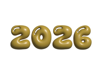 Golden 2026 Balloon Numbers PNG — 3D Glossy Typography Design Isolated on Transparent Background for New Year 2026 Celebrations