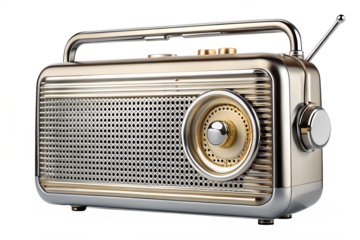 vintage wooden radio on white background