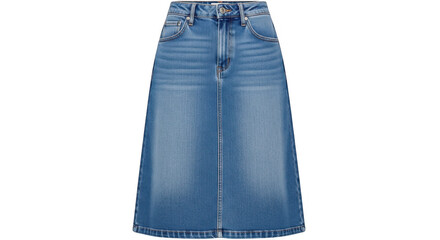 Blue denim midi skirt isolated on transparent background with aline silhouette
