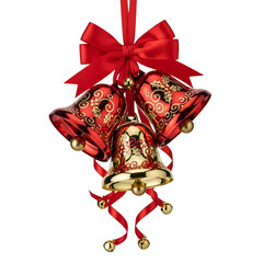 Festive Christmas bells with red bow, perfect holiday decor