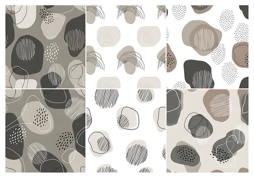 Abstract organic shapes seamless pattern collection in neutral tones.