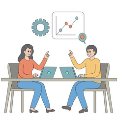 Business Meeting and Data Analysis - Team Collaboration of Minimalist Flat Vector Illustration