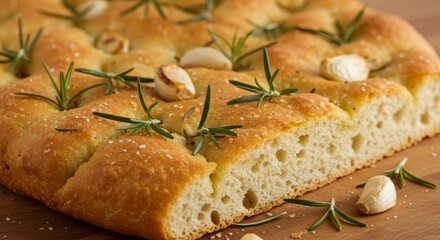 Closeup of Rustic Rosemary Garlic Focaccia Bread
